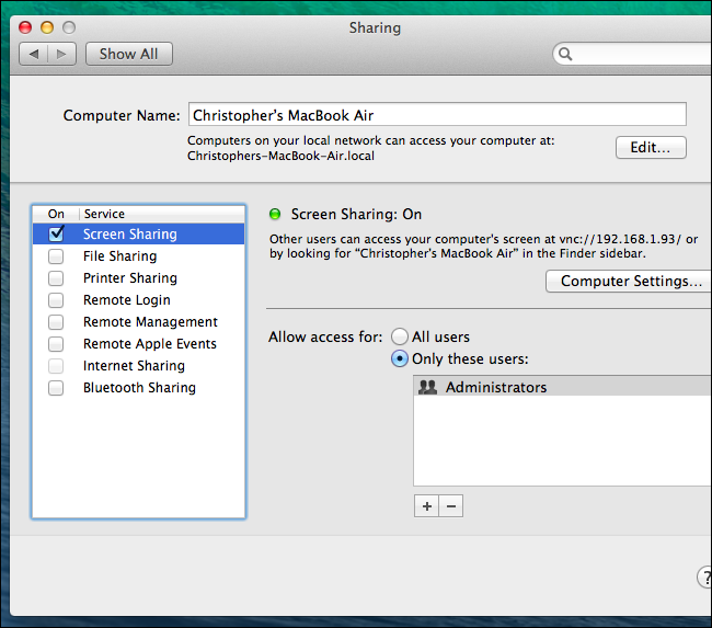 mac os x 10.13 setting up for remote access